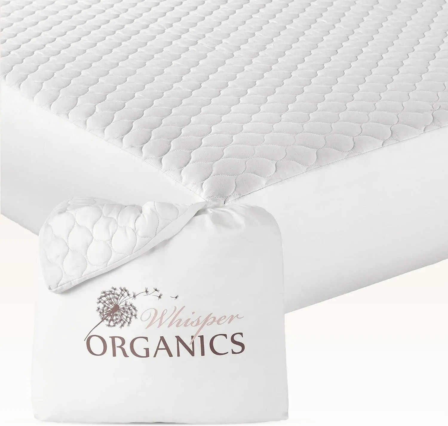 100% Cotton Organic Mattress Pad - Breathable & Cooling Mattress Protector Cal King - Premium 300GSM Quilted and Noiseless Machine Washable Organic Mattress Protector (White, Cal King)