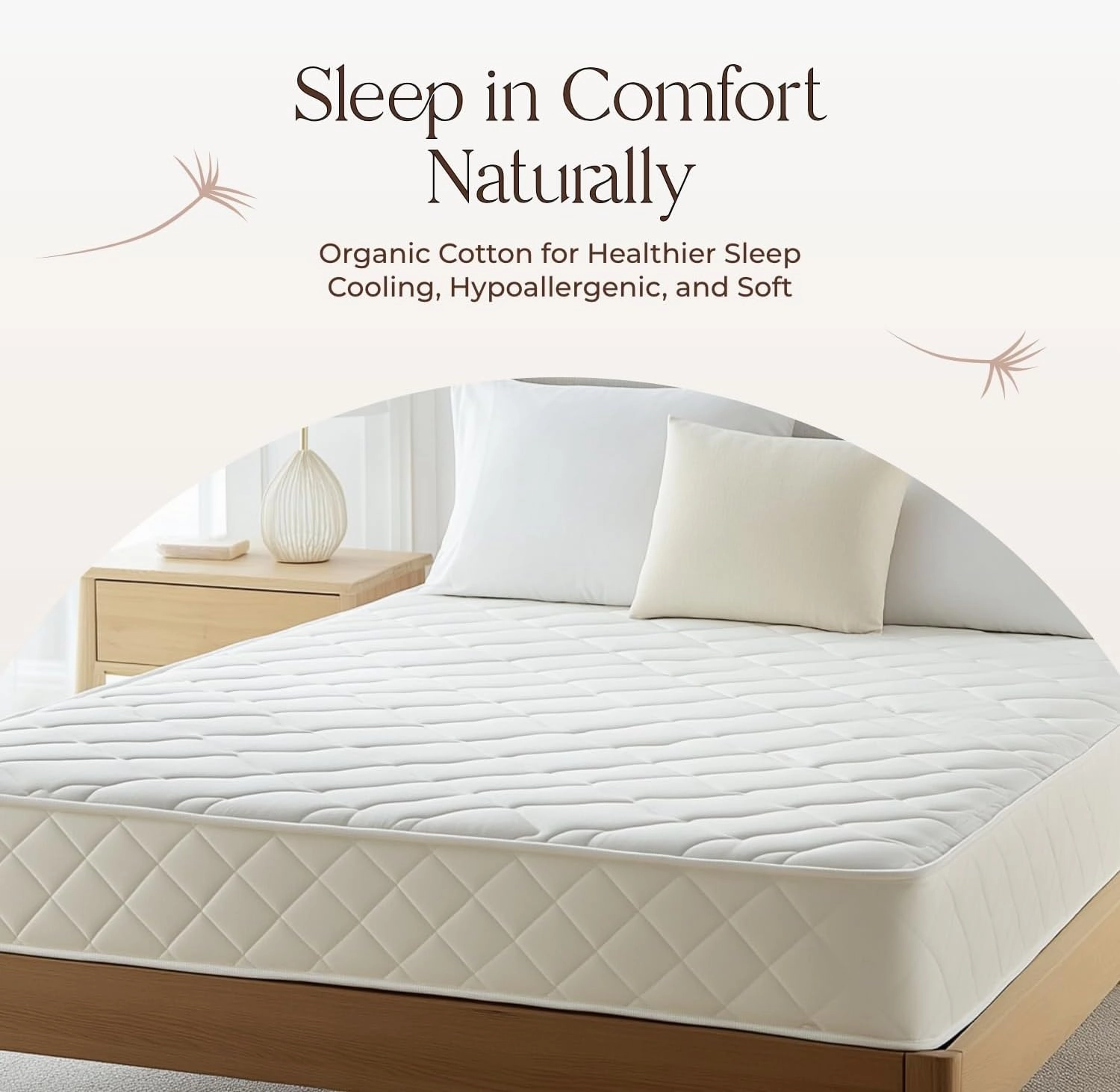100% Cotton Organic Mattress Pad - Breathable & Cooling Mattress Protector King Size - Premium 300GSM Quilted and Noiseless Machine Washable Organic Mattress Protector (Ivory, King)