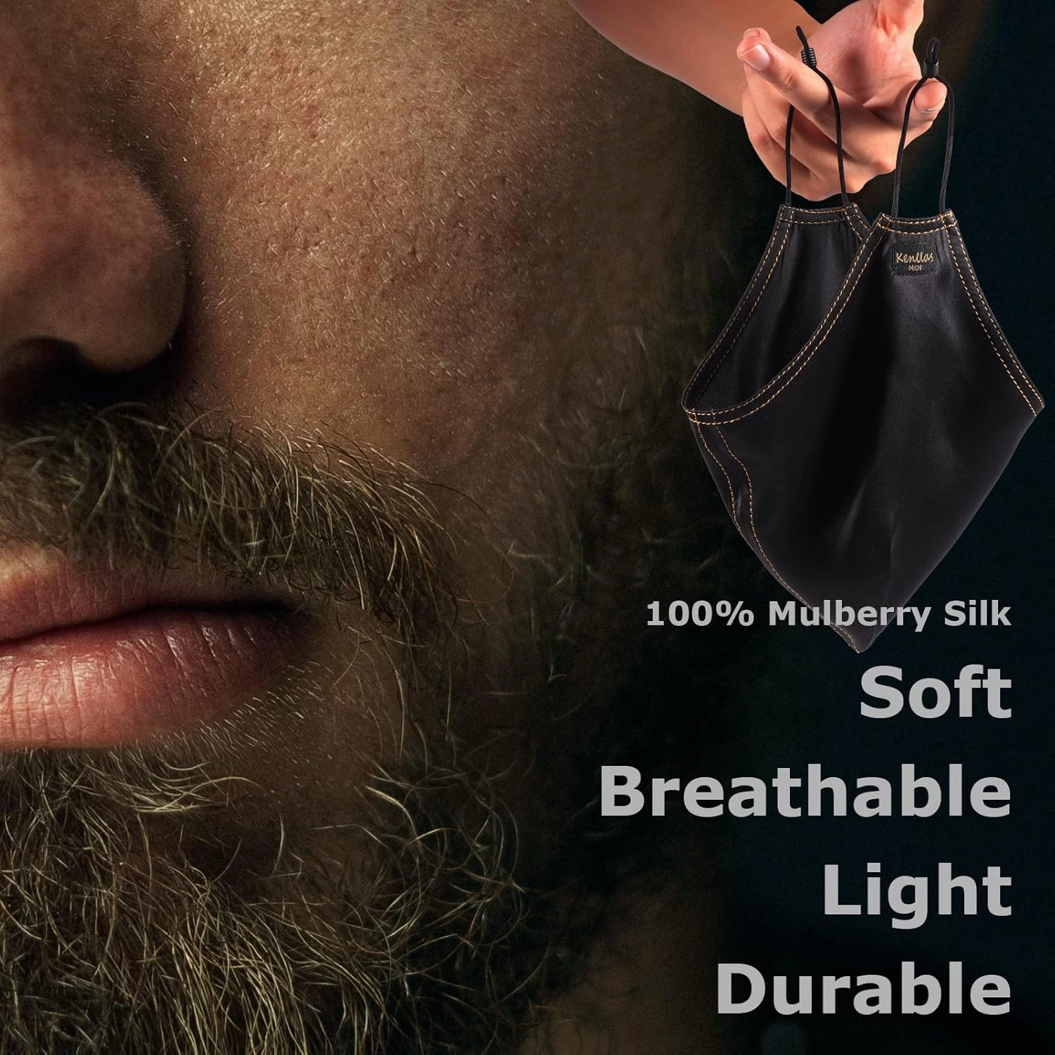 100% Mulberry-silk Beard Bandana - Large Adjustable Beard Bonnet for Men