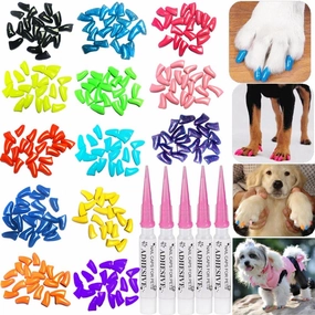 100pcs Dog Nail Caps Dog Caps Dog Nail Covers for Pet Dog Paws with 5pcs Adhesive Glue 5pcs Applications and Instructions