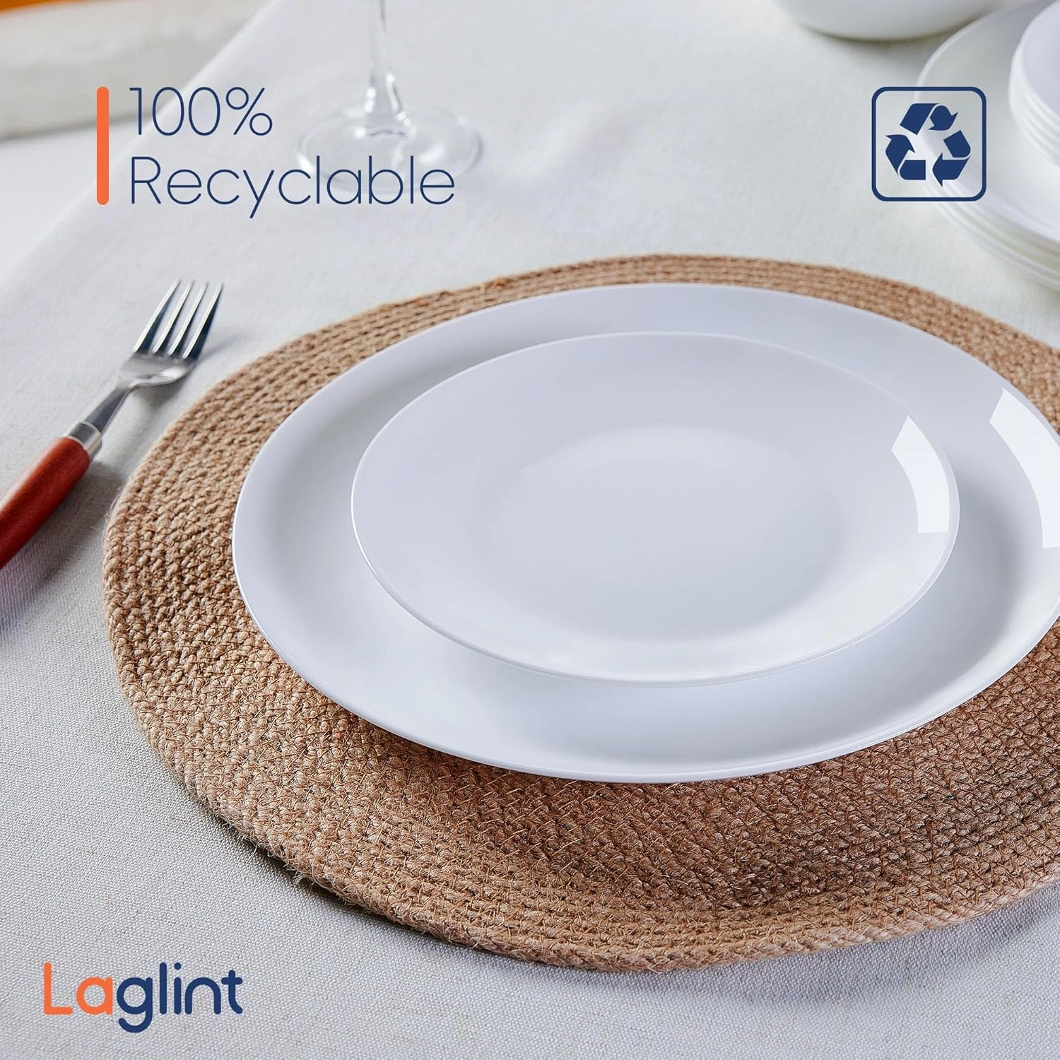 10.5 inch Dinner Plate Set of 6, Lightweight Round Opal Glass White Dinnerware Plates, Dishwasher and Microwave Safe