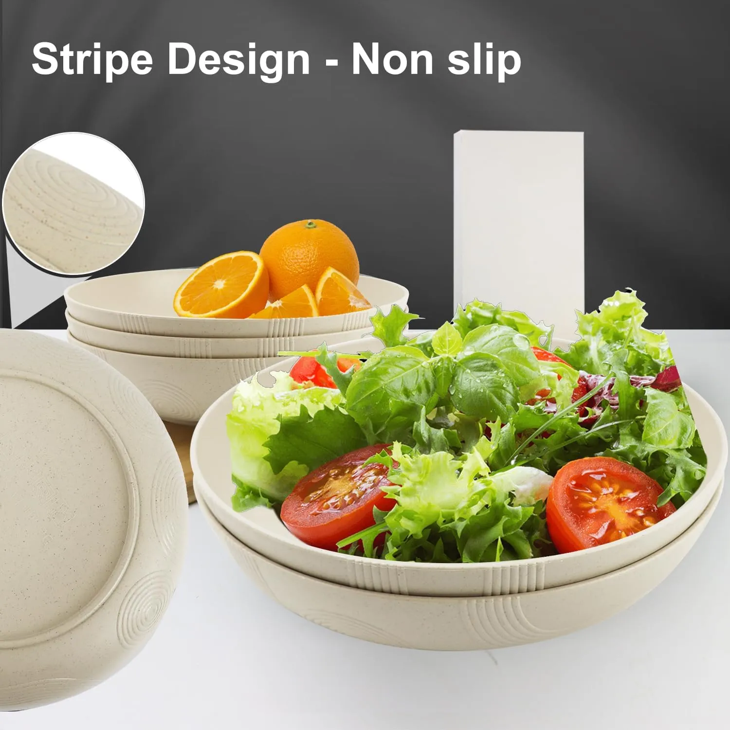 10inches Large Pasta Bowls Set of 6-65oz Wheat Straw Bowls,Bowl Plates,Large Plastic Bowls Reusable for Pasta,Salad,Soup,Unbreakable & Lightweight Bowls for Kitchen,Dishwasher Safe,BPA-Free(Beige)