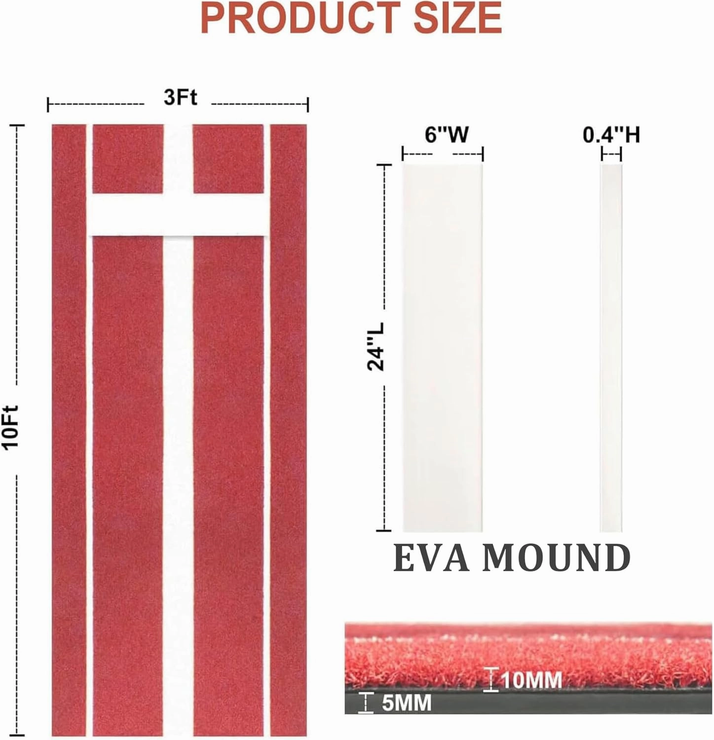 10x3 ft Softball Pitching Mat with Mound - Antifade Turf, Antislip Foam Backing - Fastpitch Equipment for Softball and Baseball Pitchers Practice