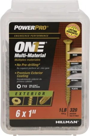 116822 One Flat Head Multi-Material Screws, #6 x 1", Epoxy Coated Steel, Fasteners for Wood, Metal, Concrete, Drywall and Plastic, Bronze, Box 320pcs