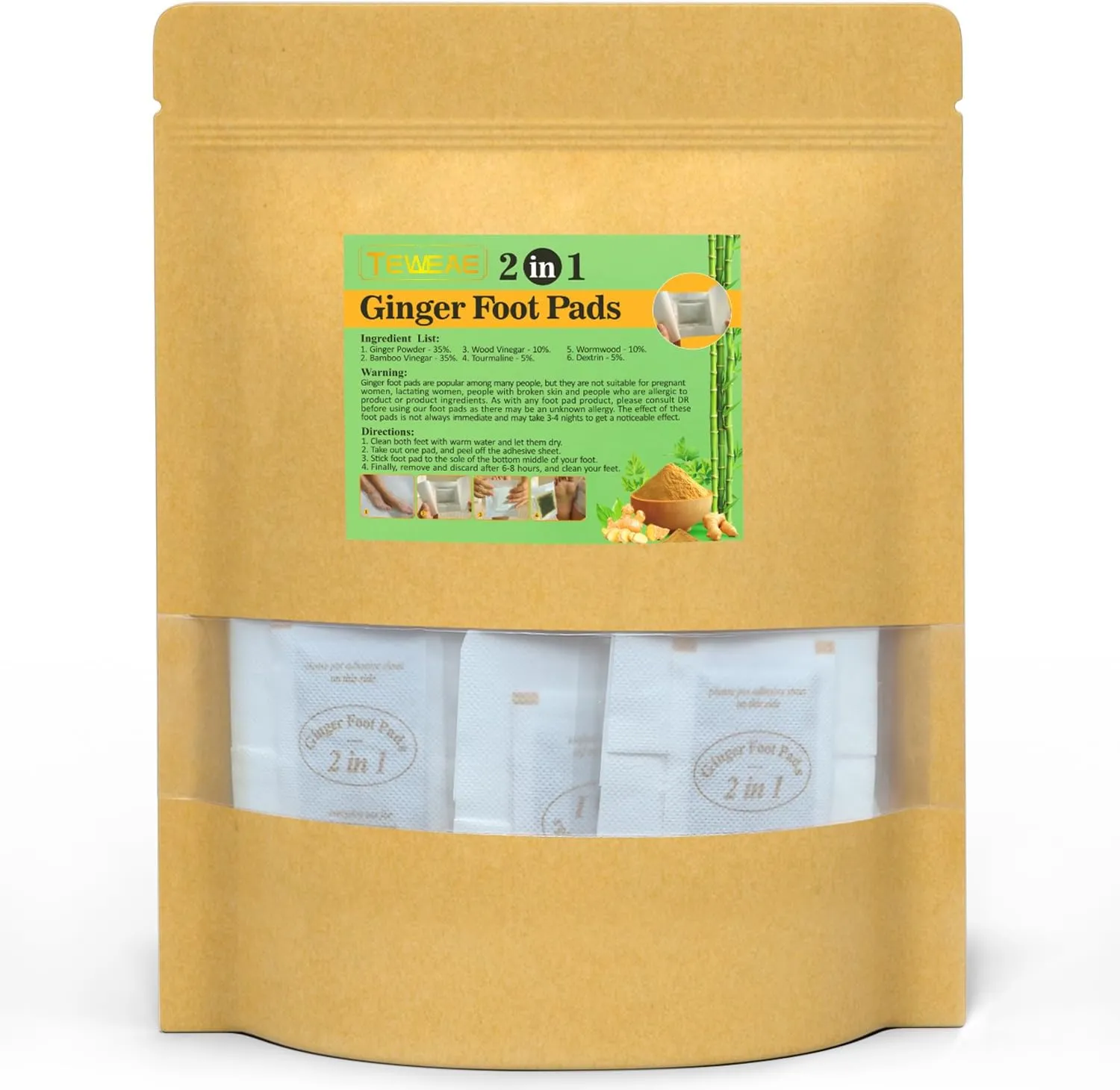 120 Pads Ginger Foot Pads, Upgrade 2-in-1, Easy to Use, Premium Natural Ingredients Ginger Powder, Bamboo Vinegar Wormwood Foot Pads with ''Stay in Place'' Adhesive