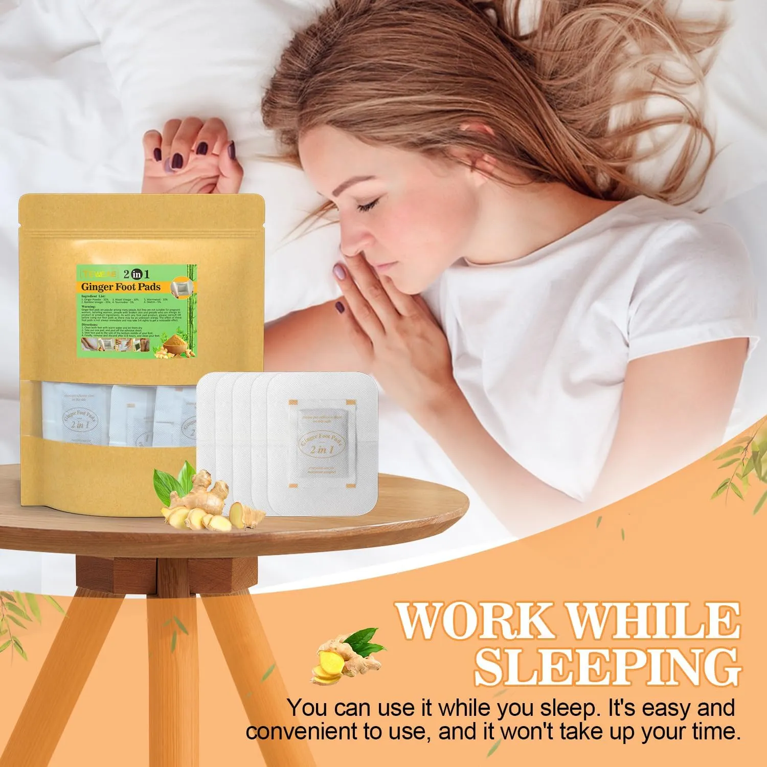 120 Pads Ginger Foot Pads, Upgrade 2-in-1, Easy to Use, Premium Natural Ingredients Ginger Powder, Bamboo Vinegar Wormwood Foot Pads with ''Stay in Place'' Adhesive