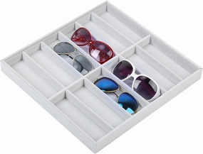 12 Grids Sunglass Organizer Tray, Sunglass Showcase Display Organizer Tray, Stackable Velvet Tray for Glasses Watch Jewelry Storage