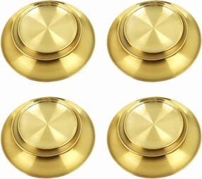 12 Pack Gold Stainless Steel Plates, Rust-Proof Household Camping Dinnerware, Easy Clean Unbreakable Plates for Daily Use Metal Dinner Dishes for Picnic BBQ Steak