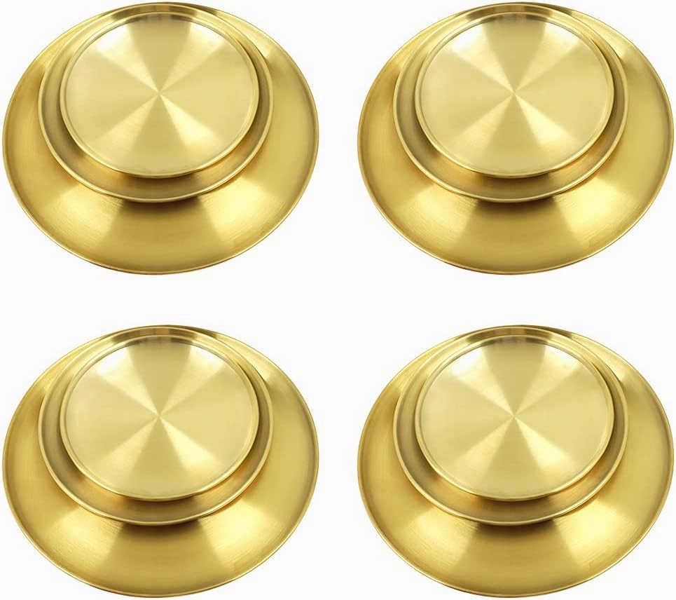 12 Pack Gold Stainless Steel Plates, Rust-Proof Household Camping Dinnerware, Easy Clean Unbreakable Plates for Daily Use Metal Dinner Dishes for Picnic BBQ Steak