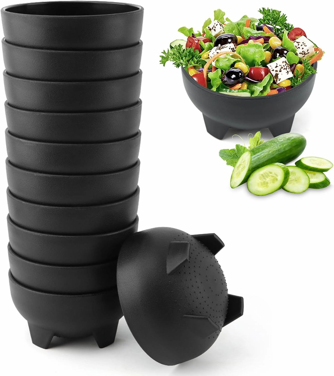 12Pcs Black Plastic Salsa Bowls, 4.5" Diameter, Party Serving Dish Bowls for Guacamole, Salsa, Snacks, Appetizers, Desserts, Ice Cream