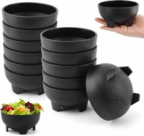 12Pcs Black Plastic Salsa Bowls, 4.5" Diameter, Party Serving Dish Bowls for Guacamole, Salsa, Snacks, Appetizers, Desserts, Ice Cream