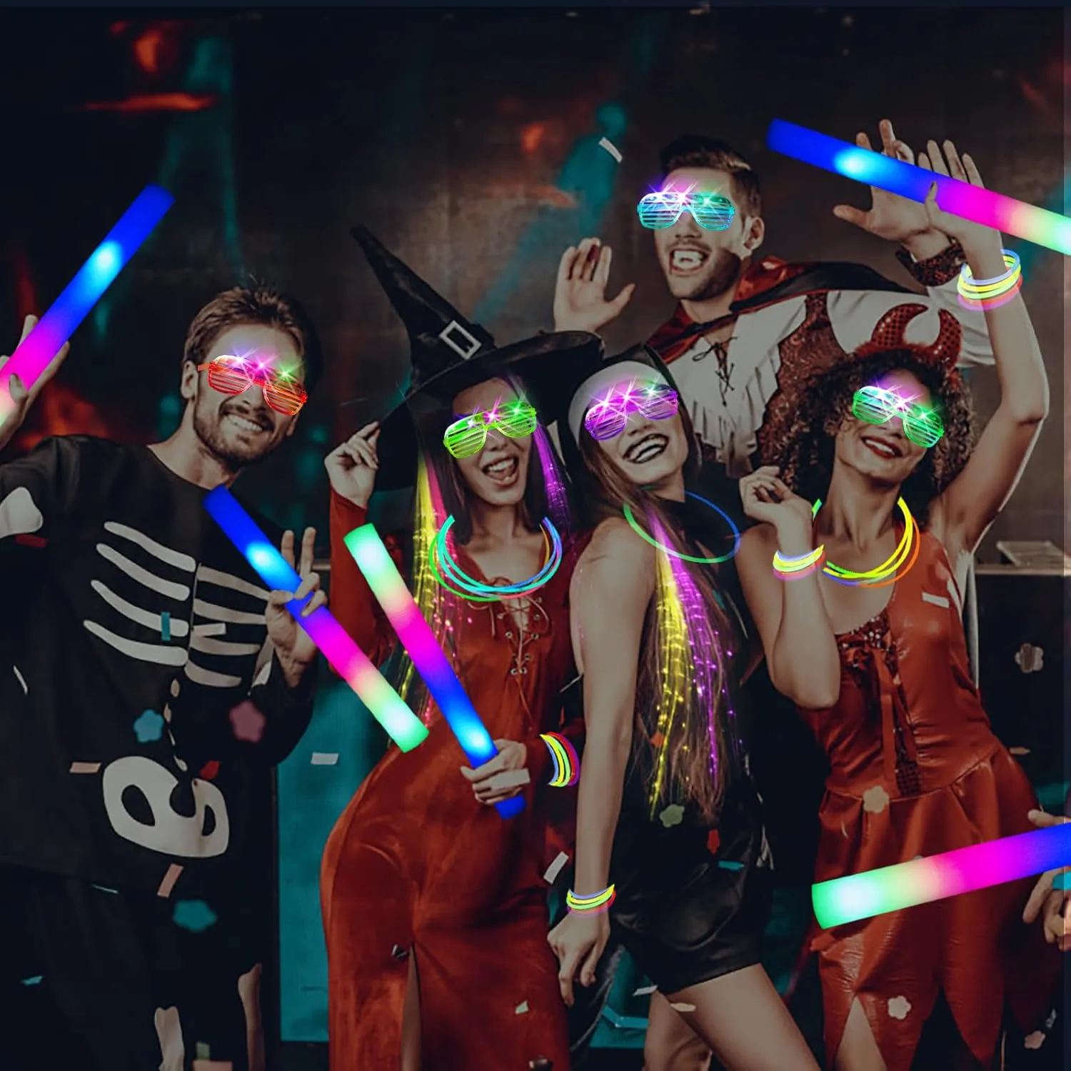 148 PCS Glow in the Dark Party Supplies, 16PCS Foam Glow Sticks, 16PCS LED Glasses,100PCS Glow Sticks Bracelets and 16Pcs LED Hair Clips Fiber Optic for Glow Party, New Year, Wedding, Concert