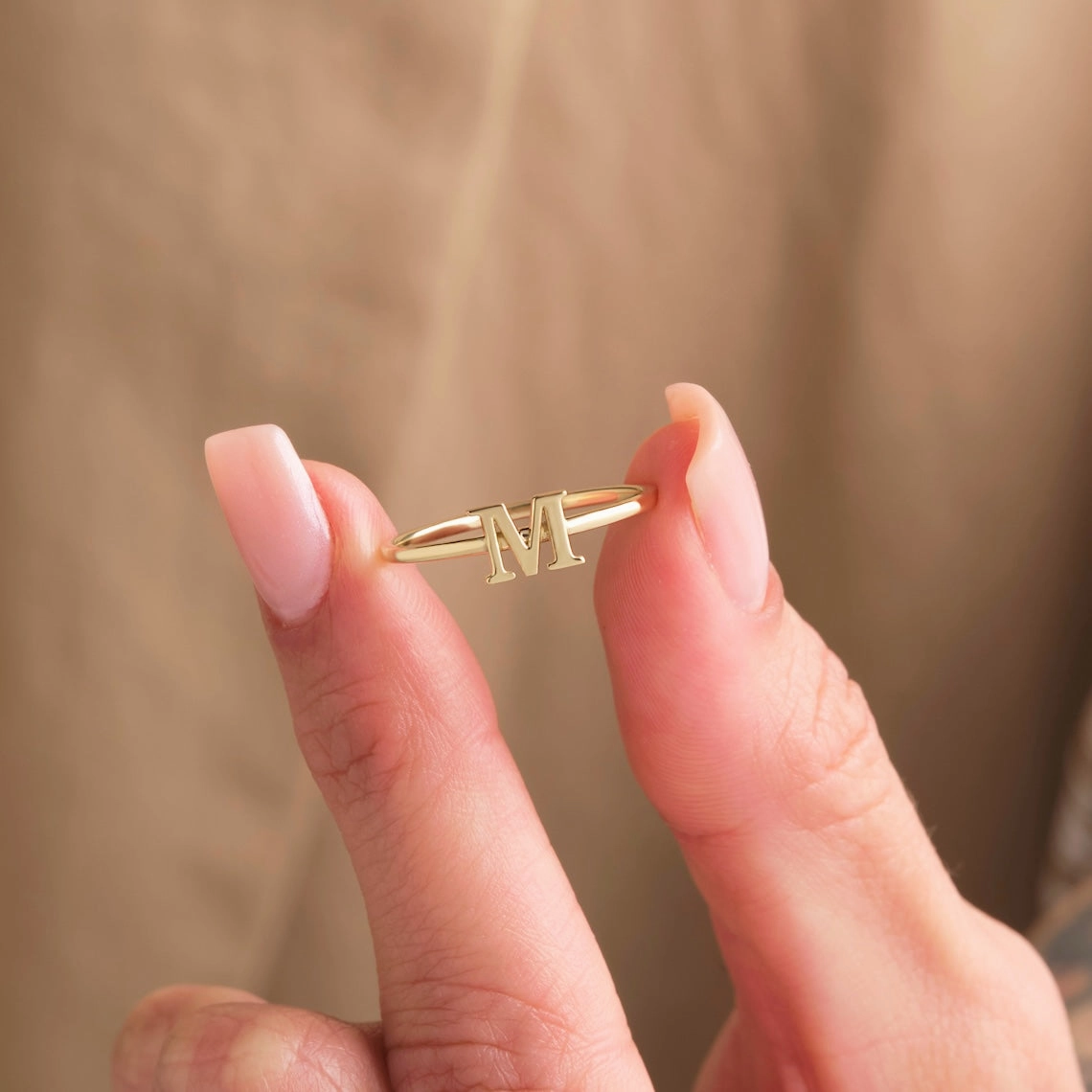 14k Gold Personalized Initial Ring, Alpha