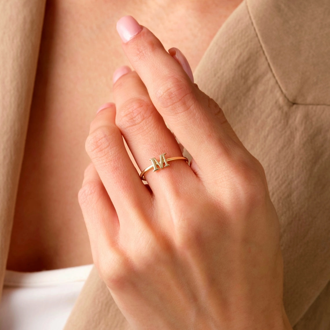 14k Gold Personalized Initial Ring, Alpha