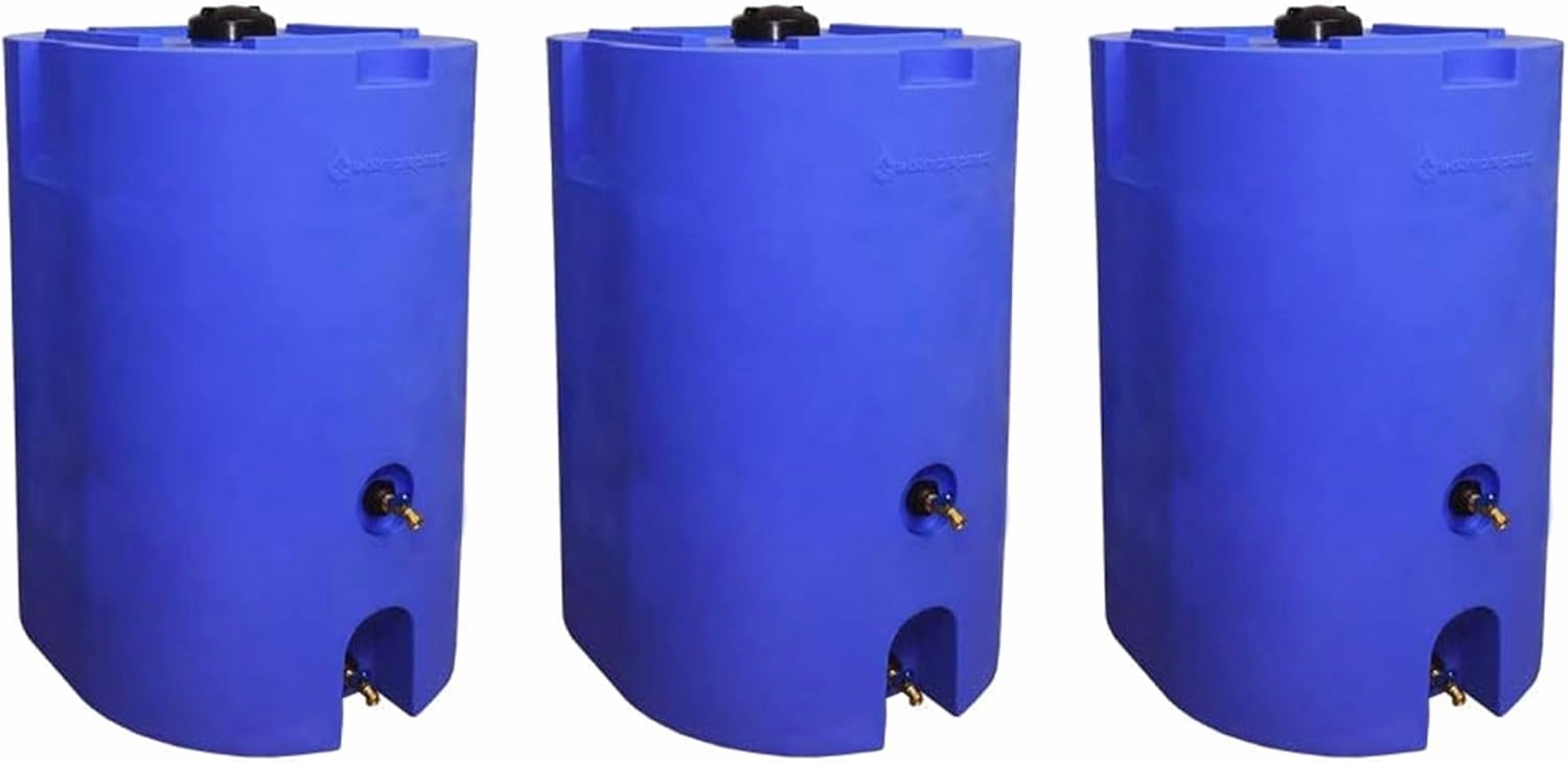 160 Gallon Unique Stackable Utility Water Tank with Large Cap for Easy Filling & 2 Spigots, Fits Through Standard Doorway, Blue (3 Pack)