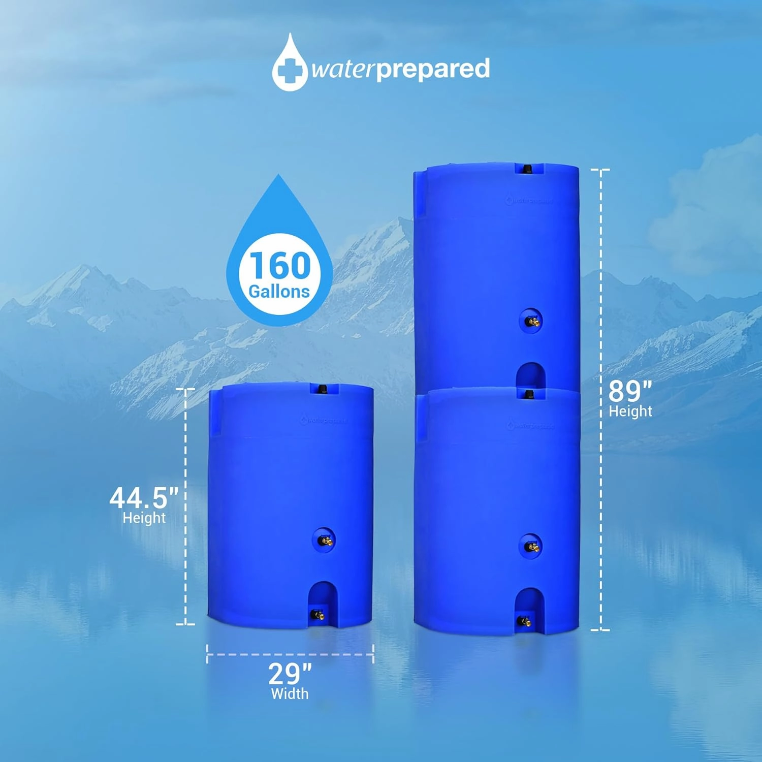 160 Gallon Unique Stackable Utility Water Tank with Large Cap for Easy Filling & 2 Spigots, Fits Through Standard Doorway, Blue (3 Pack)