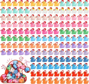 160PCS Christmas Duck Mini Ducks Christmas Décor Miniature Figures Fairy Garden Aquarium Ornament Dollhouse Decoration DIY Slime Kit Birthday Party Hide and Seek Prank(16 Colors)