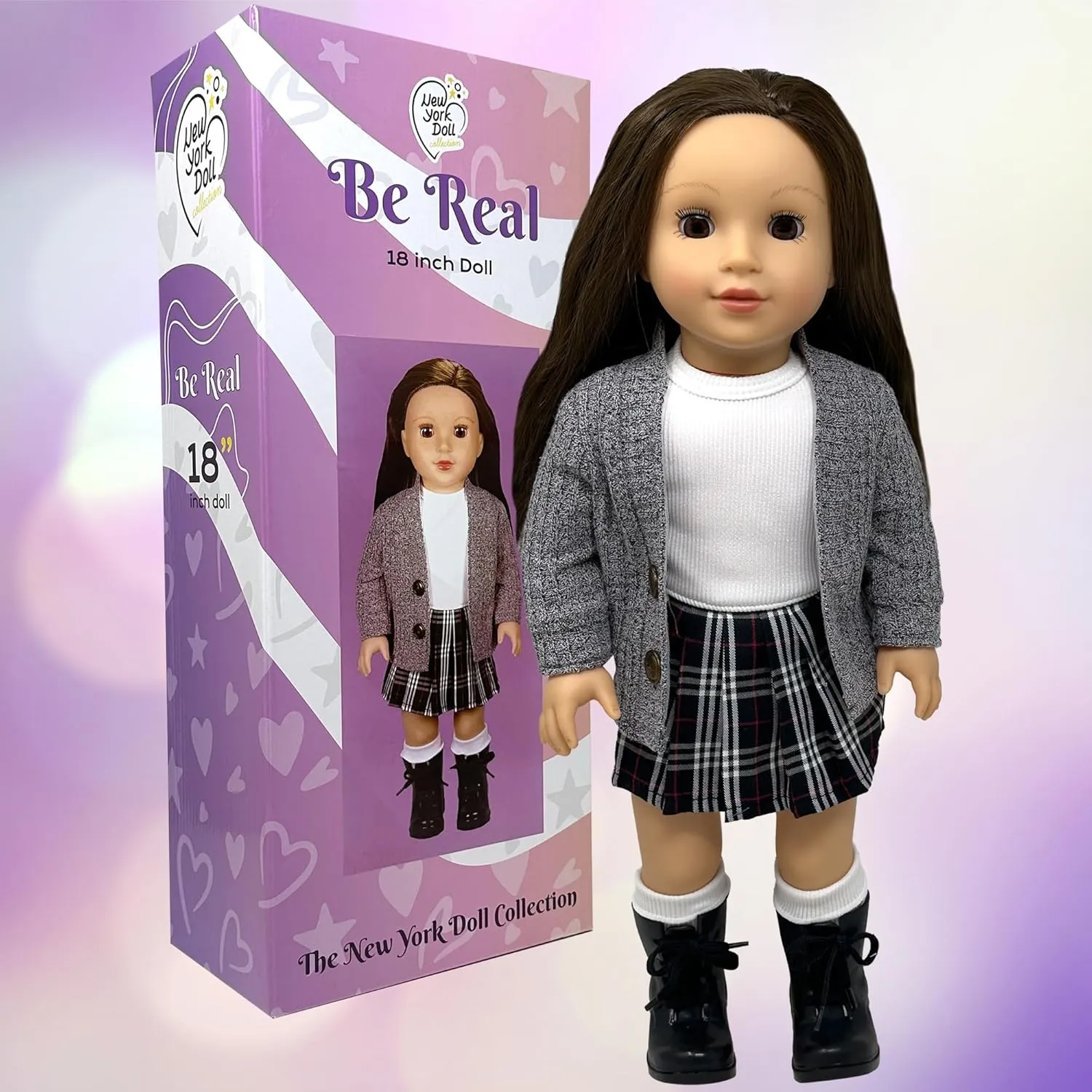 18 Inch Dolls with Soft Hair and Accessories – Soft Body Doll with Sleeping Eyes, Poseable Vinyl Arms & Legs, Dress Outfit – Cute 18" Doll Set for Girls - Original 18" Doll
