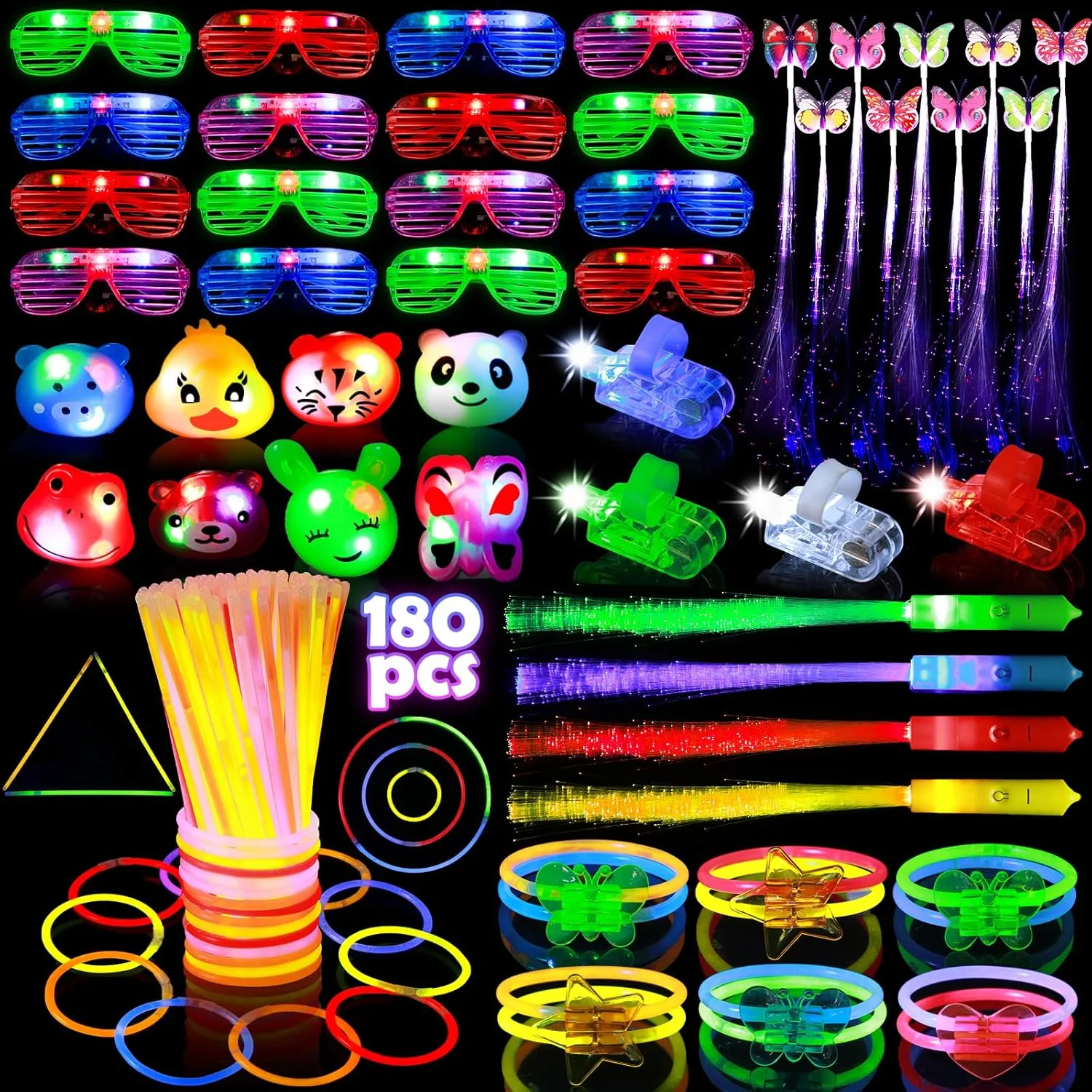 180 Pack Glow In The Dark Party Supplies for Adult Kids, Easter Glow Sticks With LED Glasses, Hair Clips, Glow Sticks Bulk Party Pack Light Up Party Favors for Kids Adults, Wedding, Concert, Birthday