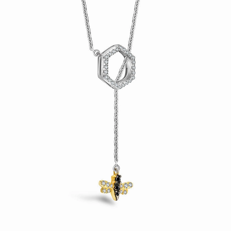 18k Gold Bee Shape Adjustable Diamond Necklace