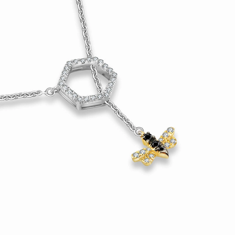 18k Gold Bee Shape Adjustable Diamond Necklace