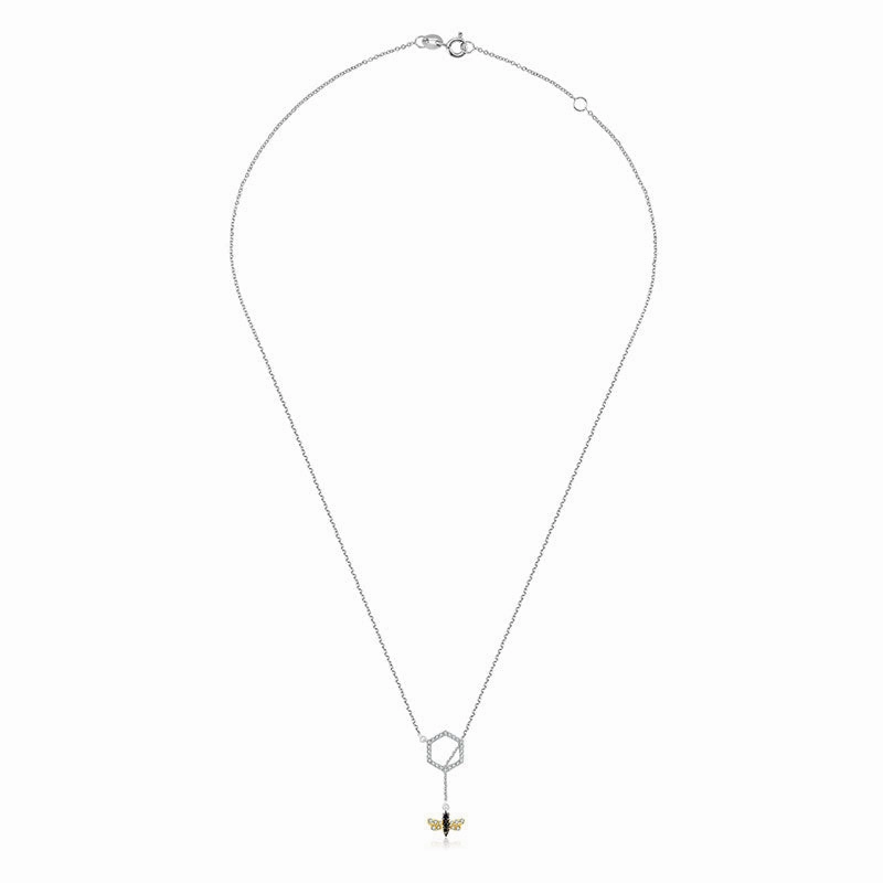 18k Gold Bee Shape Adjustable Diamond Necklace