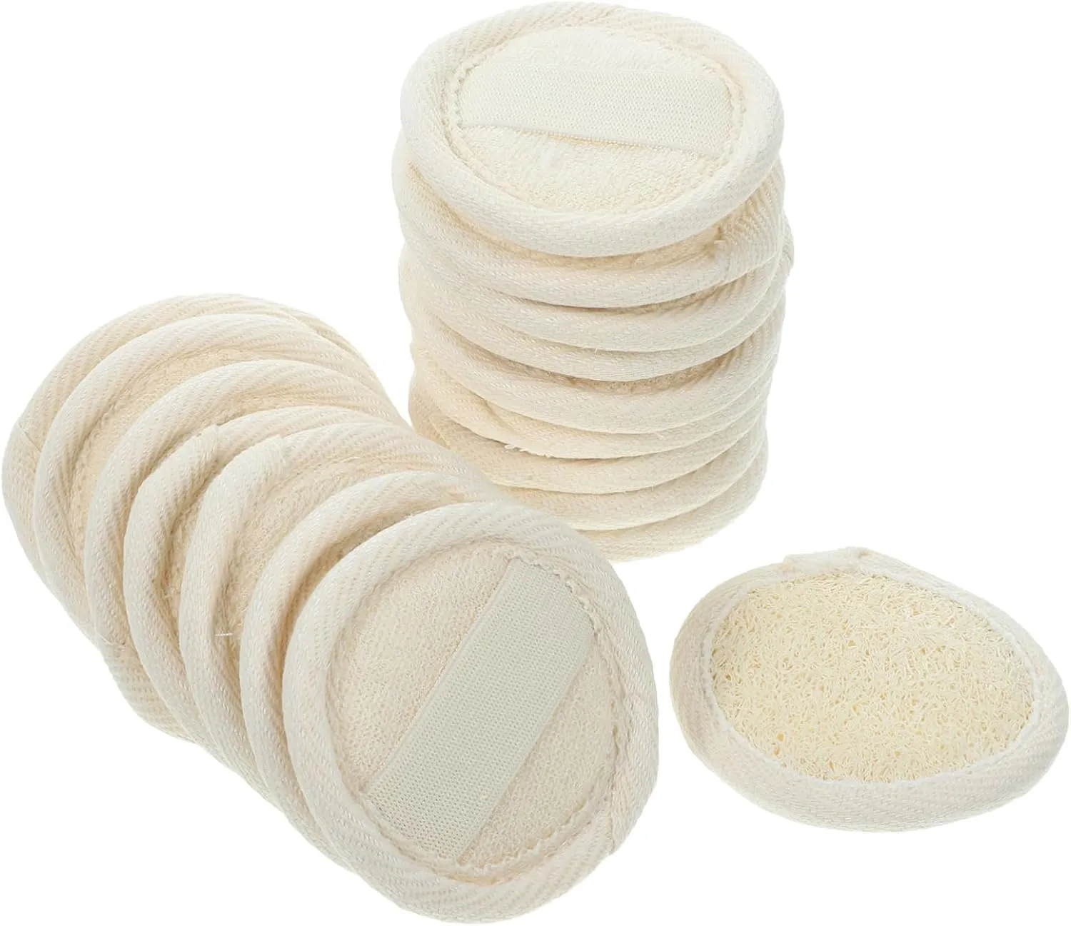 18pcs Natural Loofah Sponge Exfoliating Pads for Gentle Facial Cleansing Compact with Elastic Hand Straps for Skin Massage and Shower
