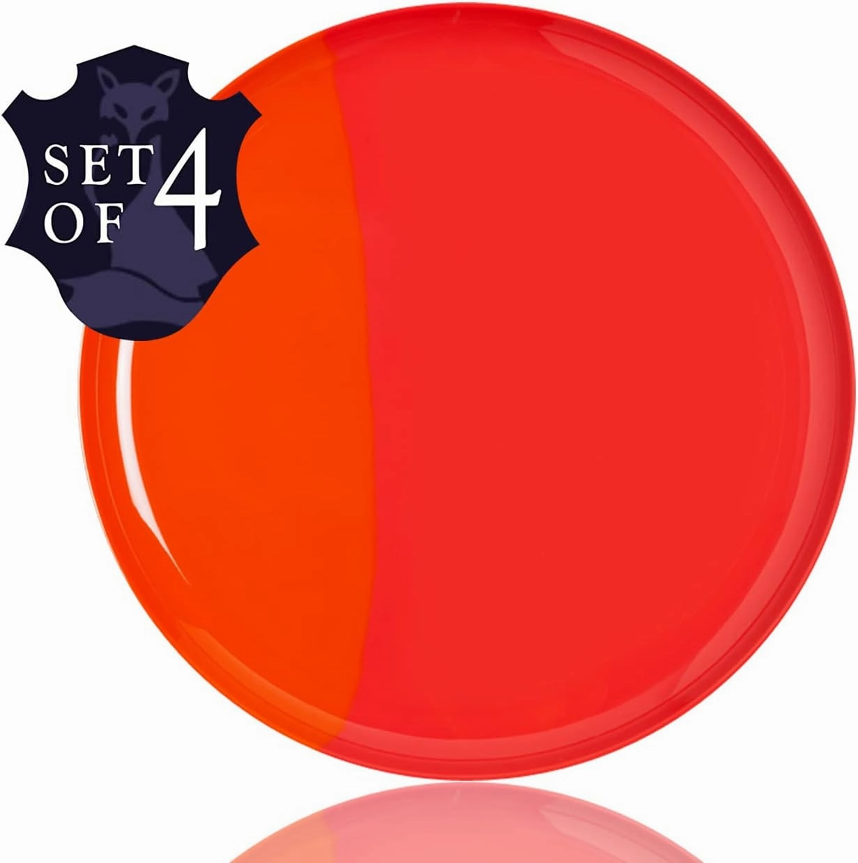 1/2 & 1/2 Melamine Side Plates Set of 4, Chip and Break-Resistant, Durable Salad Plates, Kid-Friendly Dessert Plates for Indoor and Outdoor, Dishwasher Safe, Orange/Salmon