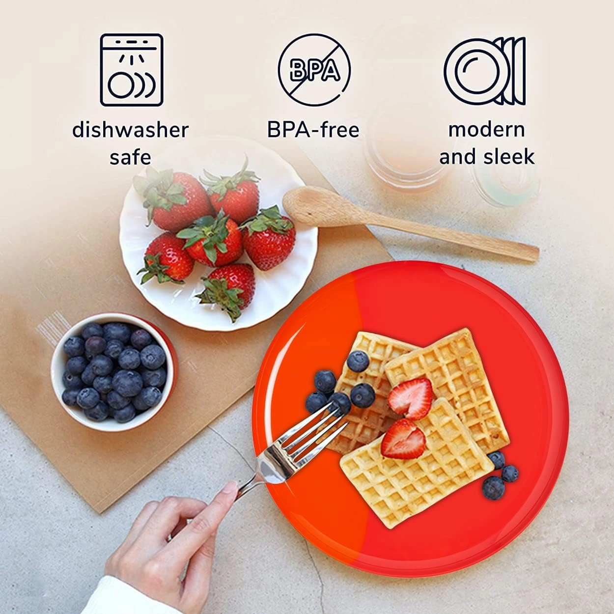 1/2 & 1/2 Melamine Side Plates Set of 4, Chip and Break-Resistant, Durable Salad Plates, Kid-Friendly Dessert Plates for Indoor and Outdoor, Dishwasher Safe, Orange/Salmon