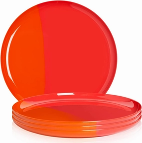 1/2 & 1/2 Melamine Side Plates Set of 4, Chip and Break-Resistant, Durable Salad Plates, Kid-Friendly Dessert Plates for Indoor and Outdoor, Dishwasher Safe, Orange/Salmon