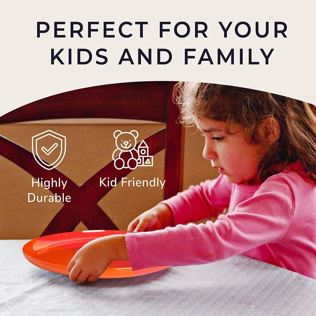 1/2 & 1/2 Melamine Side Plates Set of 4, Chip and Break-Resistant, Durable Salad Plates, Kid-Friendly Dessert Plates for Indoor and Outdoor, Dishwasher Safe, Orange/Salmon