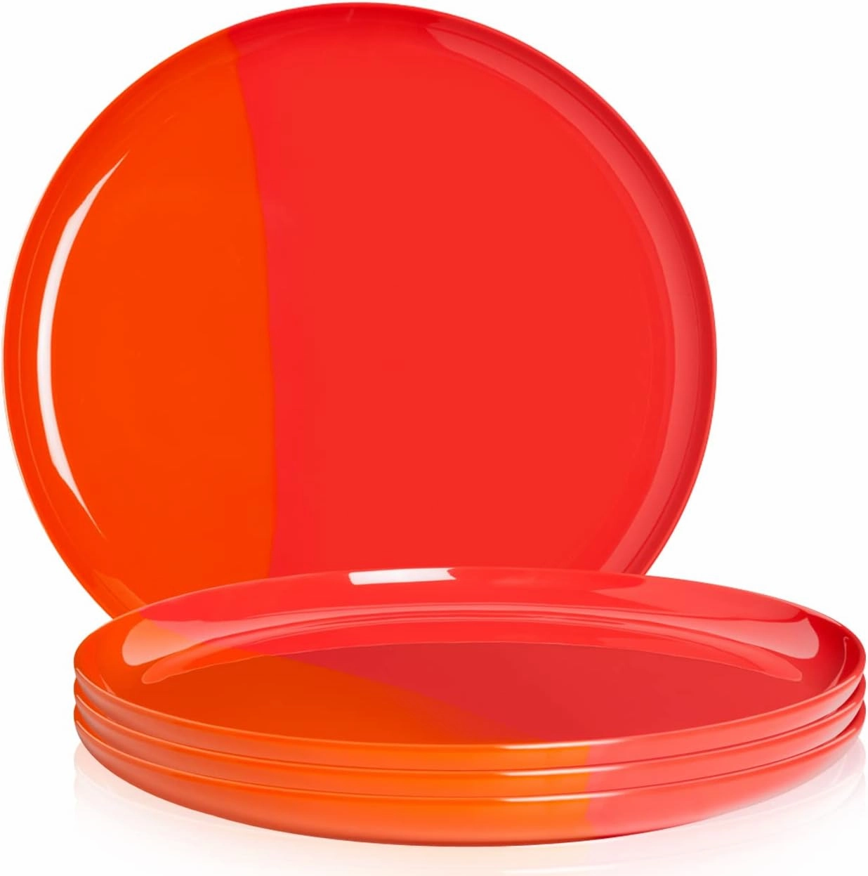 1/2 & 1/2 Melamine Side Plates Set of 4, Chip and Break-Resistant, Durable Salad Plates, Kid-Friendly Dessert Plates for Indoor and Outdoor, Dishwasher Safe, Orange/Salmon