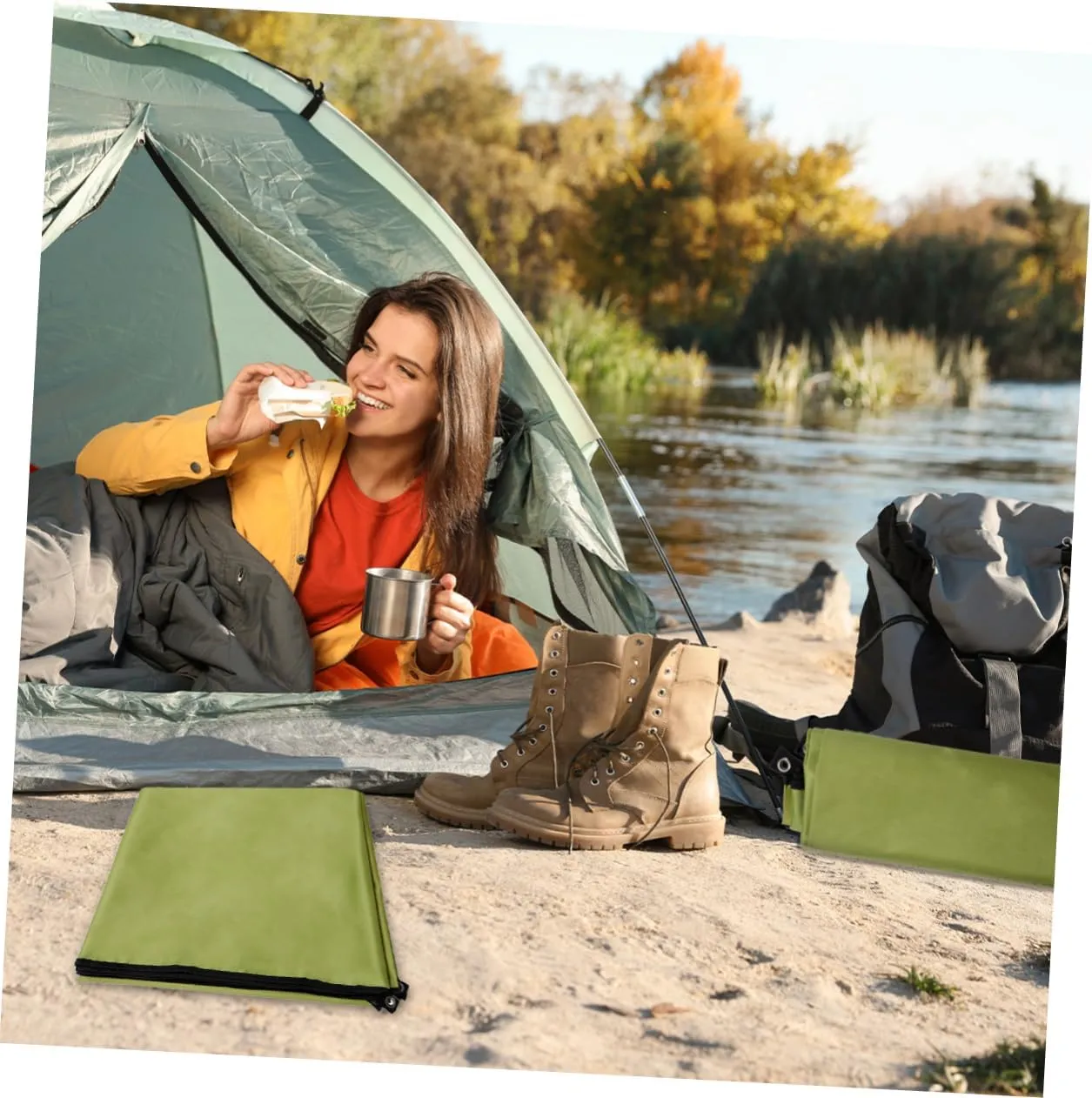1pc Oxford Cloth Ground Mat Portable Camping Tent Blanket for Beach Hiking and Outdoor Activities Army Green Uv Lightweight Multi-Functional