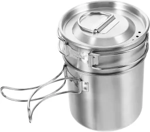 1set Outdoor Portable Stainless Steel Water Cup Lightweight Unbreakable Camping Mug for Coffee Tea Soup Multi-Function Camping Cooking Equipment with Lid for Hiking Outdoor