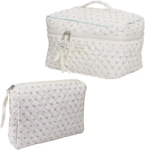 2 Pack Kawaii Cute Makeup Bag Aesthetic Travel Quilted Cotton Cosmetic Bag Organizer Toiletry Pouch for Women Teen Girls