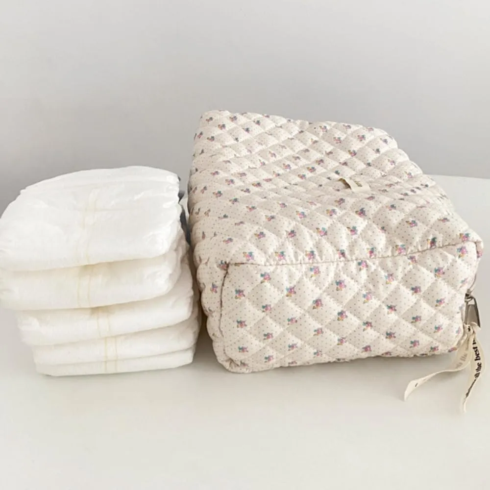 2 Pack Kawaii Cute Makeup Bag Aesthetic Travel Quilted Cotton Cosmetic Bag Organizer Toiletry Pouch for Women Teen Girls