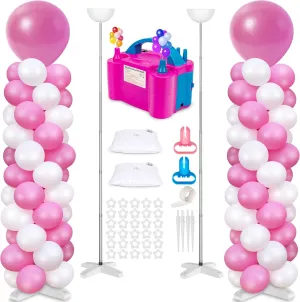 2 Sets Balloon Column Stand and Balloon Pump, Adjustable Metal 9 Feet Balloon Stands for Floor, Balloon Column kit for Baby Shower Graduation Birthday Wedding Party