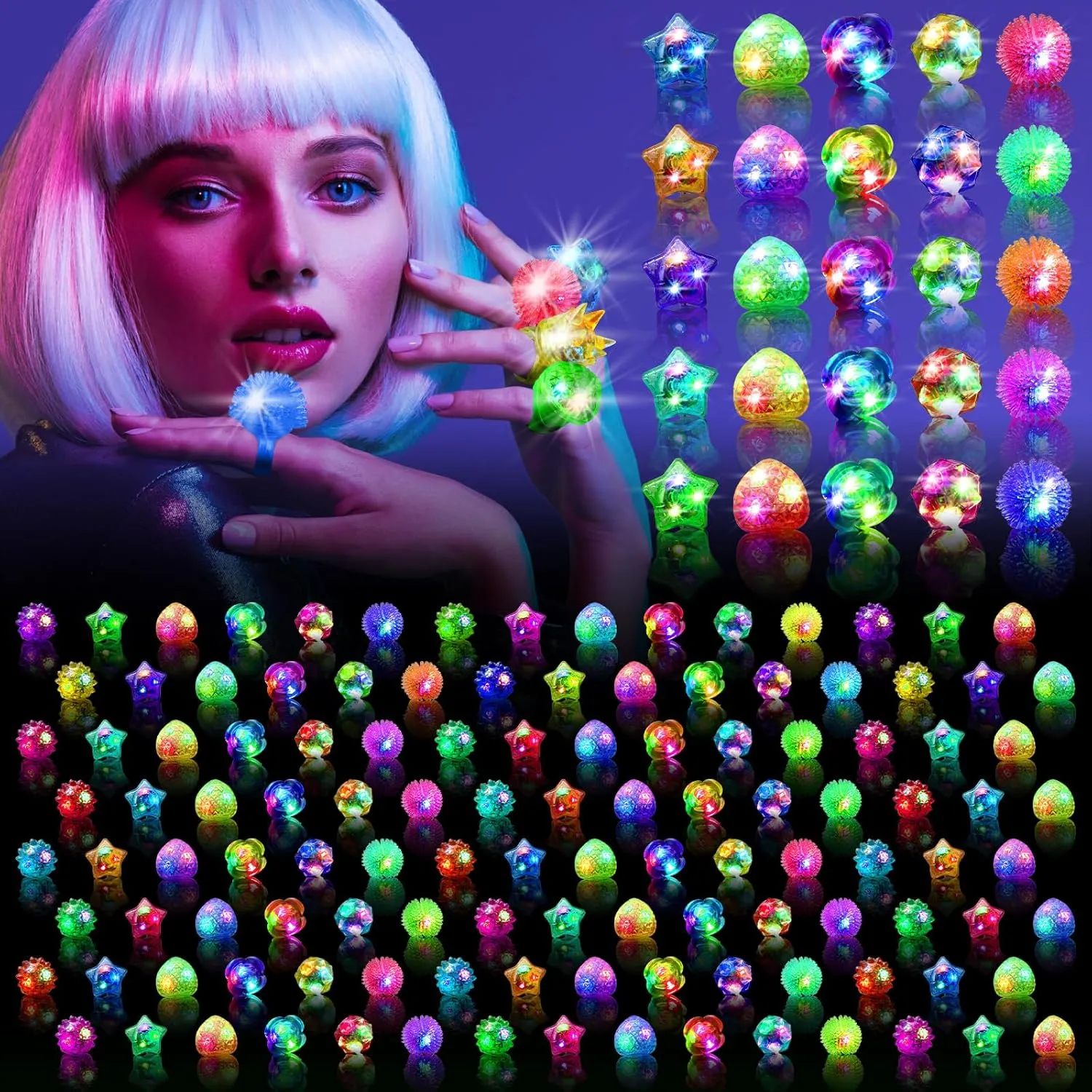 200 Pack LED Light Up Rings, Glow in the Dark Party Supplies, 6 Style Flashing Glow in the Dark Rings for Adults & Kids Birthday Party Favors,Classroom Prizes,Concert,Goodie Bag Fillers, Raves