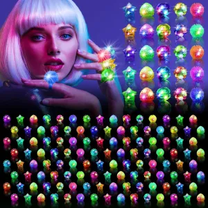 200 Pack LED Light Up Rings, Glow in the Dark Party Supplies, 6 Style Flashing Glow in the Dark Rings for Adults & Kids Birthday Party Favors,Classroom Prizes,Concert,Goodie Bag Fillers, Raves