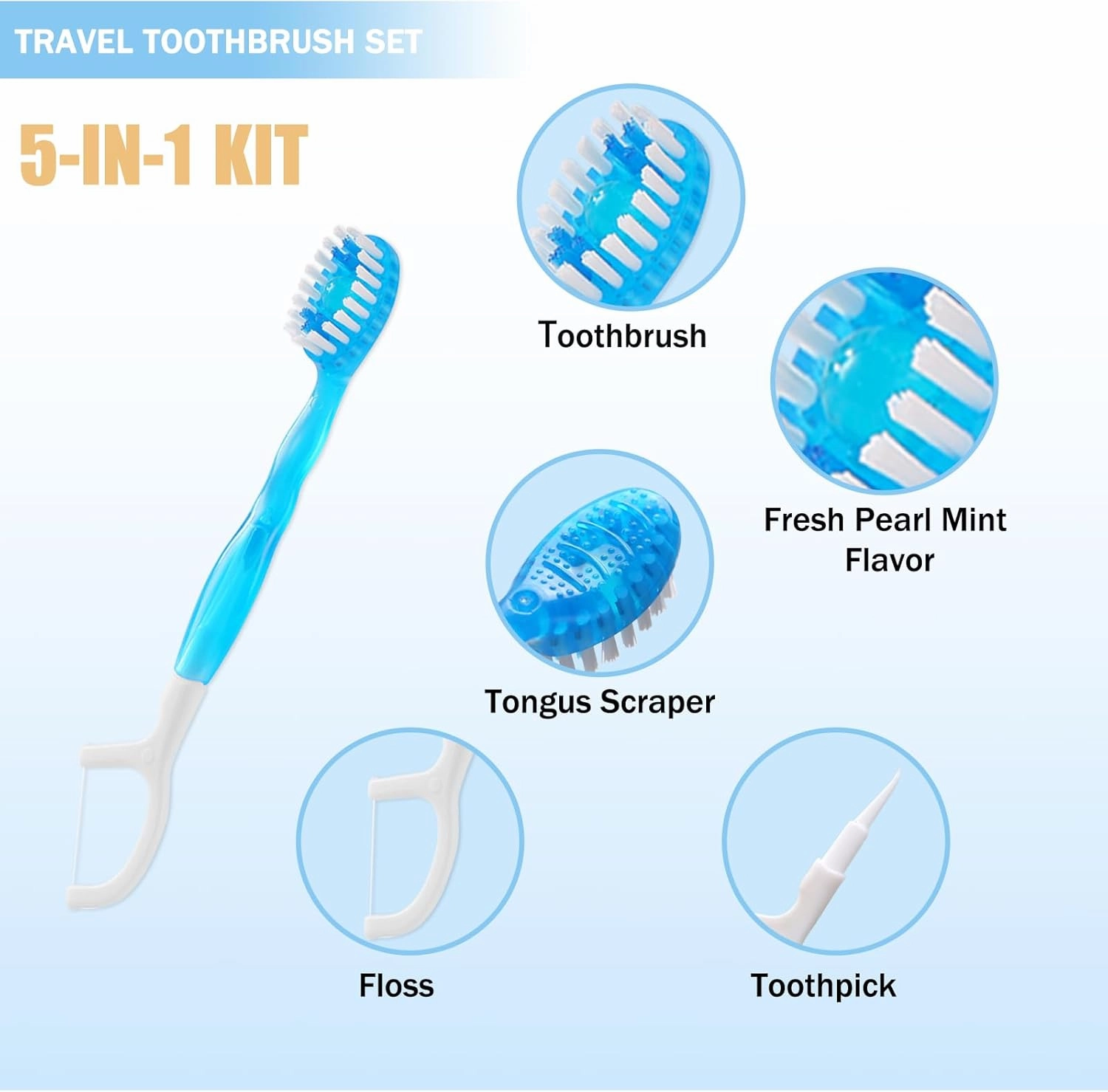20 Individually Packaged Disposable Travel toothbrushes with Toothpaste, 5-in-1 Convenient Mini Disposable Toothbrush (Toothbrush   Toothpaste   Tongue Scraper   Dental Floss   Pick)