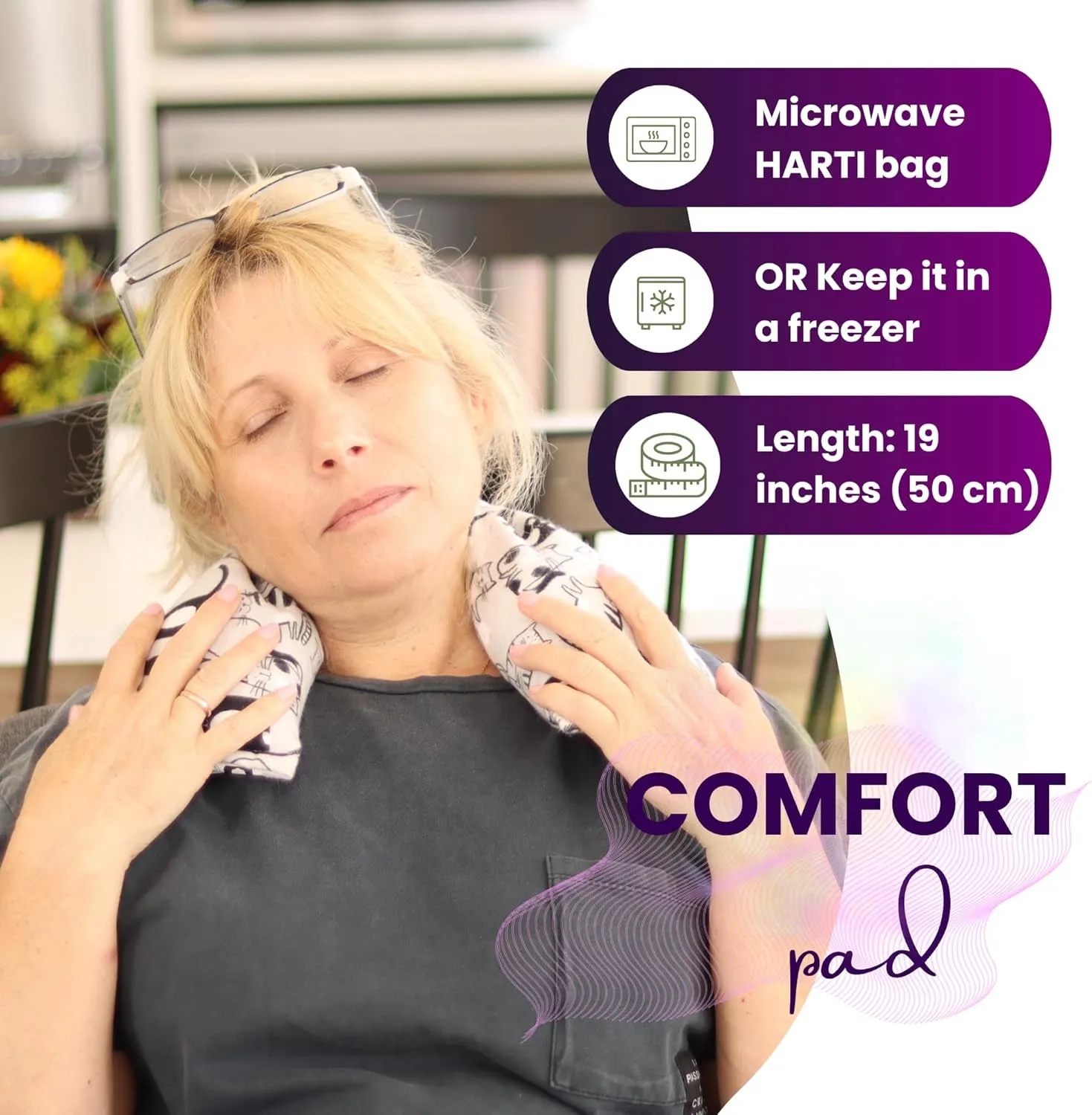 20"x5" Double-Layered Cotton Microwave Heating Pad for Pain Relief Cramps Neck Shoulders Knees Muscles Joints Back, Heating Bag with Oats, Moist Heat Pack, Warm and Cold Compress. Feline Frolic