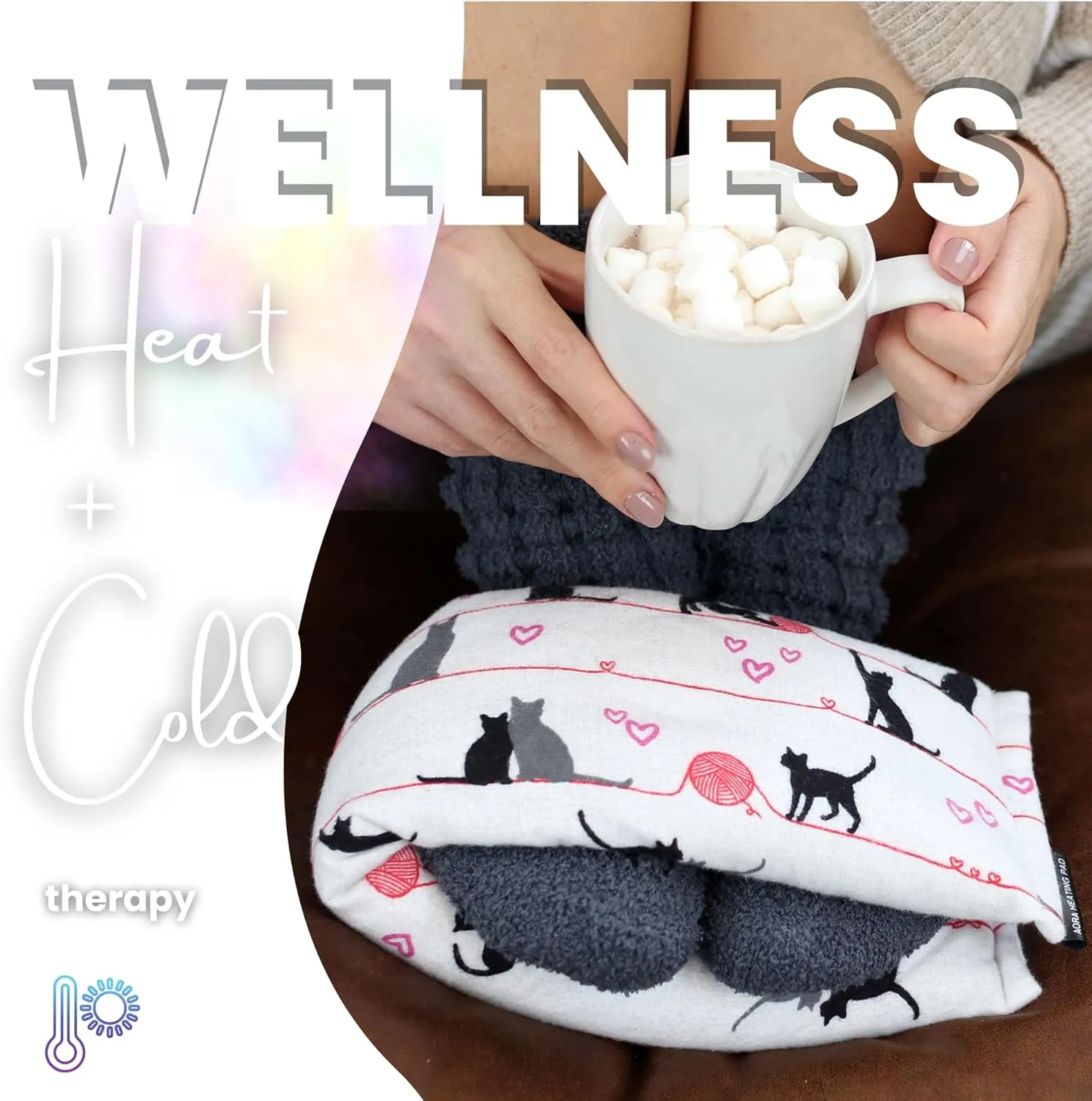 20"x5" Double-Layered Cotton Microwave Heating Pad for Pain Relief Cramps Neck Shoulders Knees Muscles Joints Back, Heating Bag with Oats, Moist Heat Pack, Warm and Cold Compress - Playful Kittens