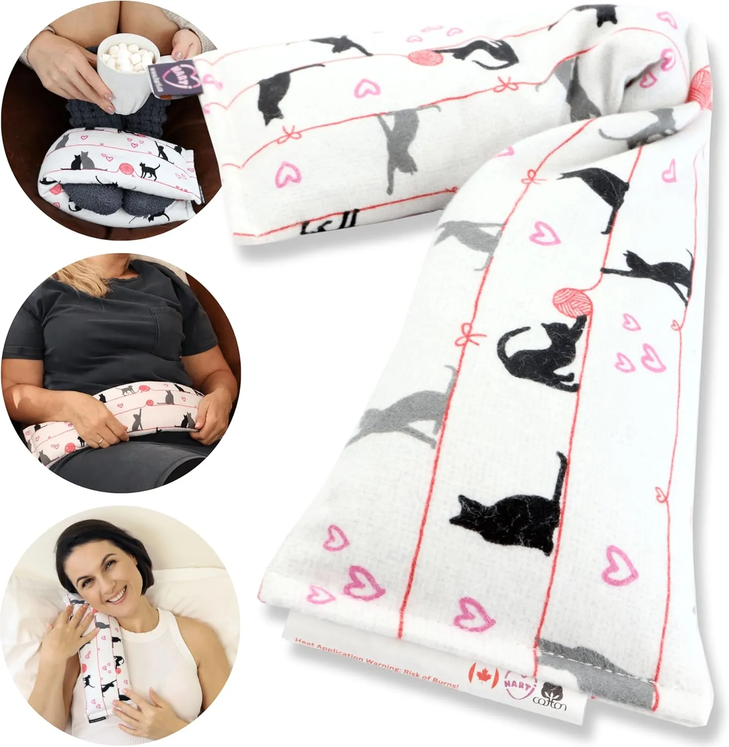 20"x5" Double-Layered Cotton Microwave Heating Pad for Pain Relief Cramps Neck Shoulders Knees Muscles Joints Back, Heating Bag with Oats, Moist Heat Pack, Warm and Cold Compress - Playful Kittens