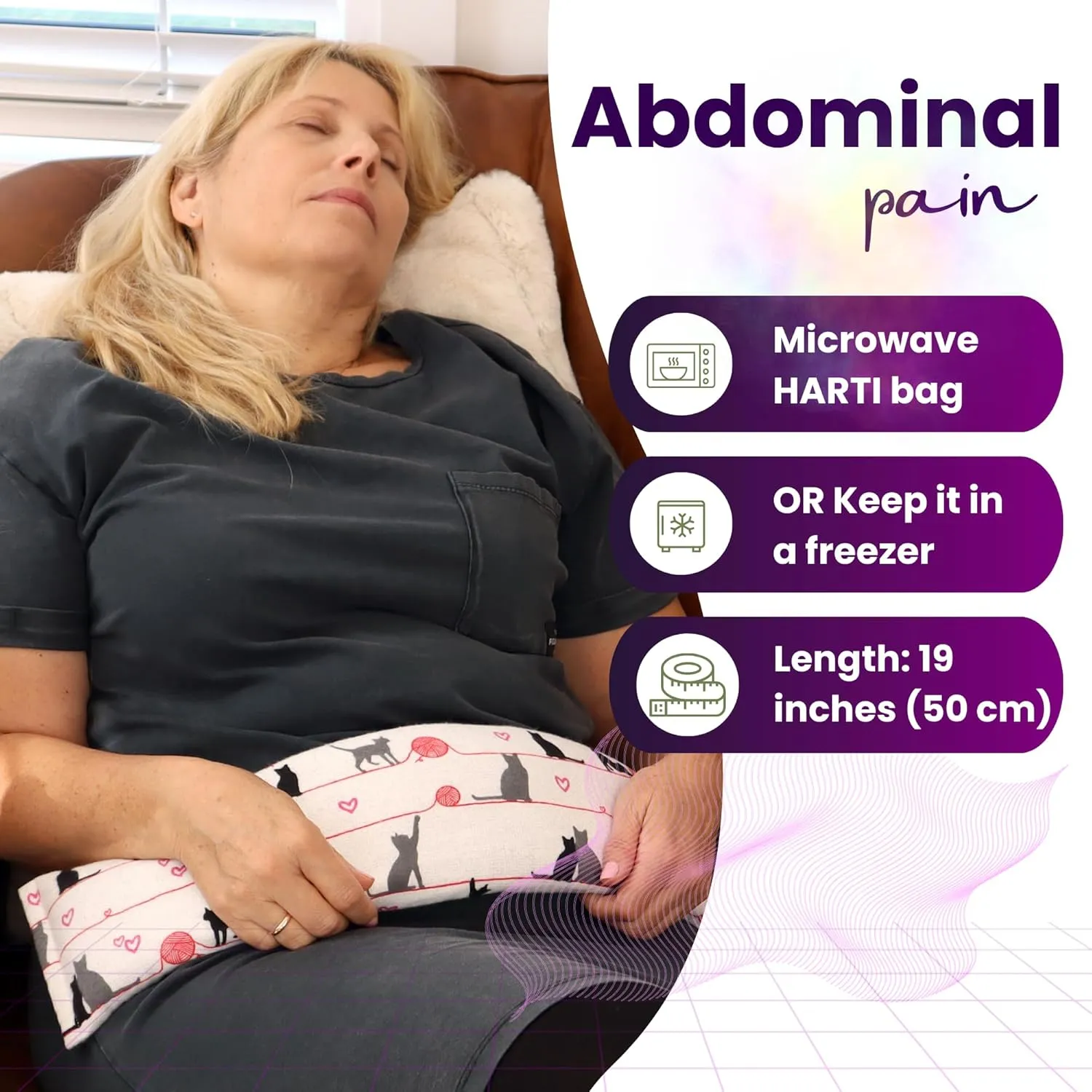20"x5" Double-Layered Cotton Microwave Heating Pad for Pain Relief Cramps Neck Shoulders Knees Muscles Joints Back, Heating Bag with Oats, Moist Heat Pack, Warm and Cold Compress - Playful Kittens
