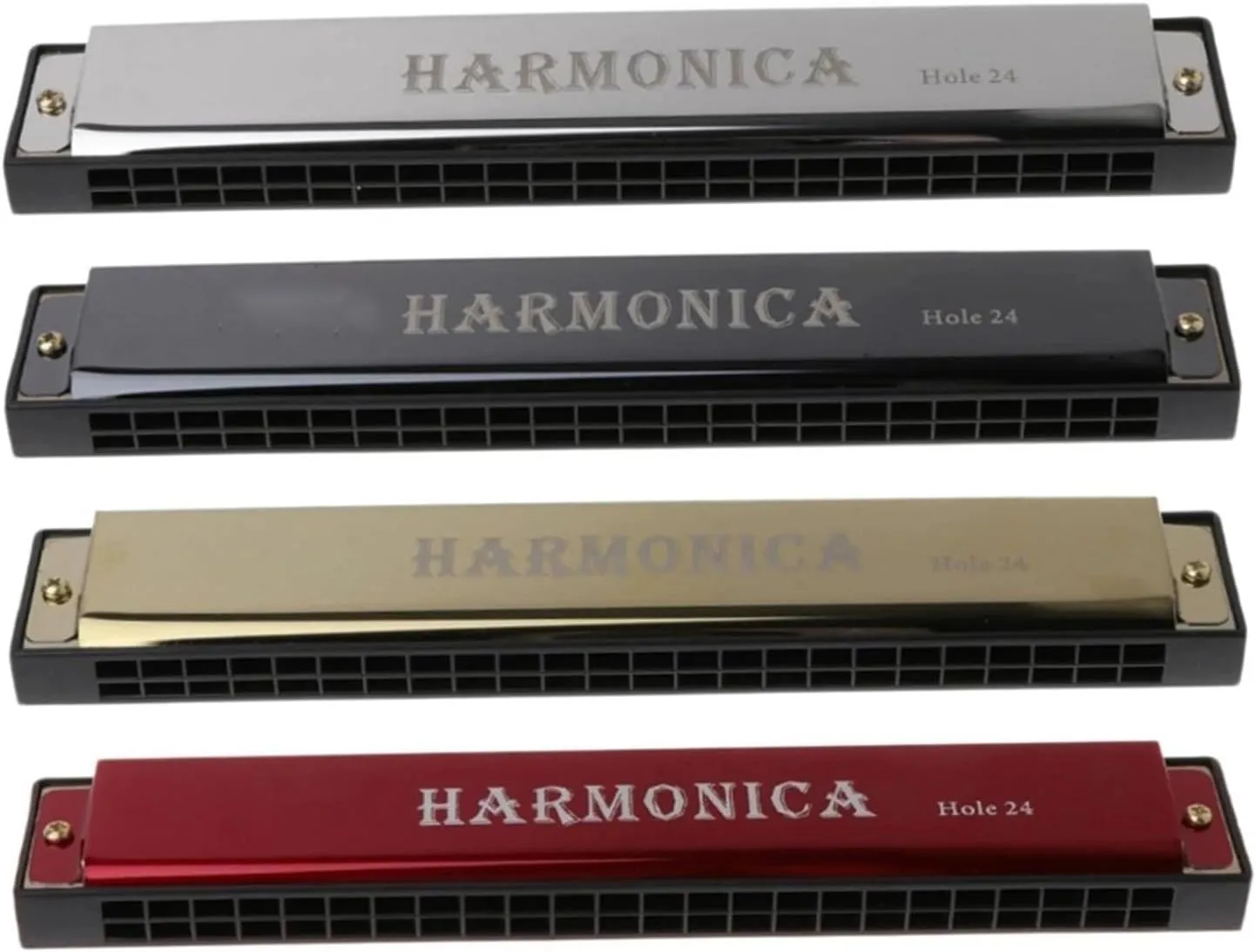 24 Hole Professional Harmonica C Tune Metal Beautiful Appearance(Gold)