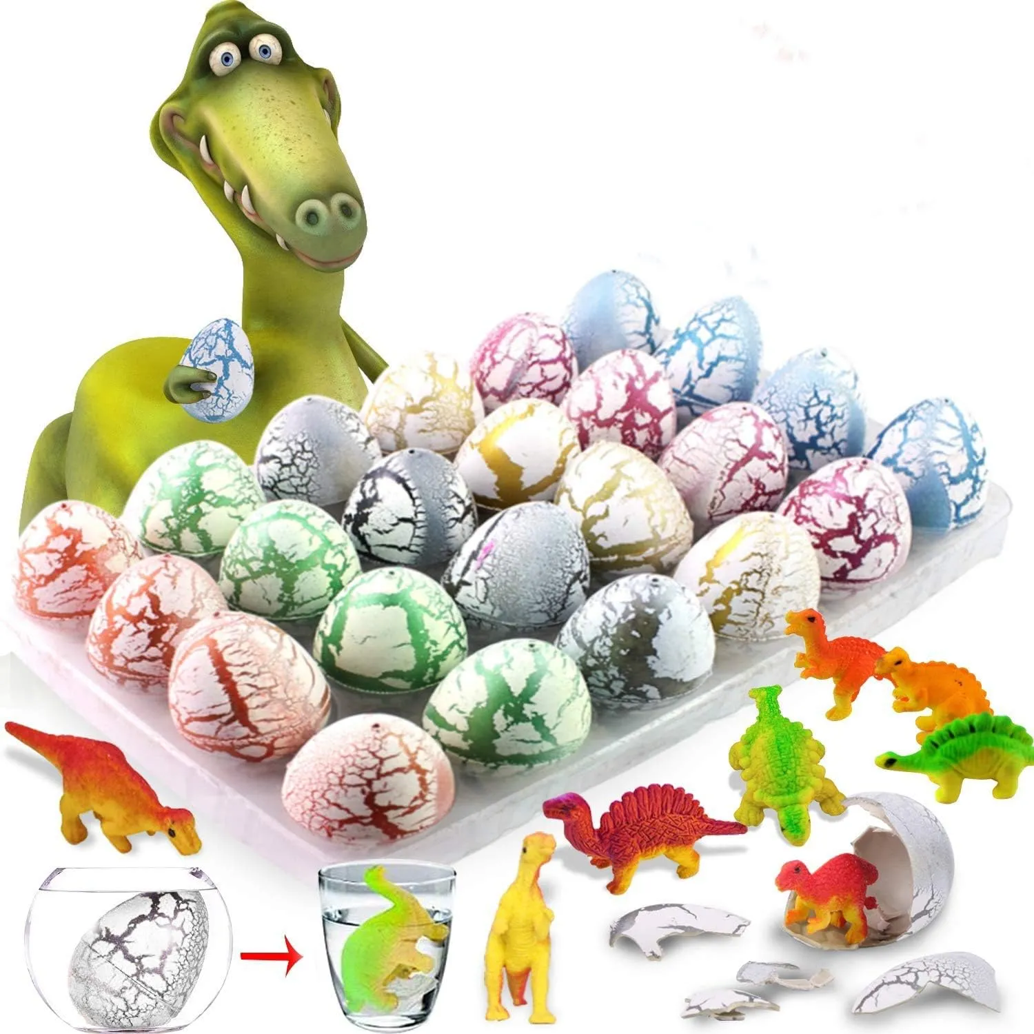 24 Pack Easter Dinosaur Eggs That Hatch in Water Dinos Egg Toys Easter Eggs with Mini Dinosaur Toys Inside for Boys Kids Easter Basket Stuffers Easter Eggs with Toys Easter Egg Hunt Party Favors