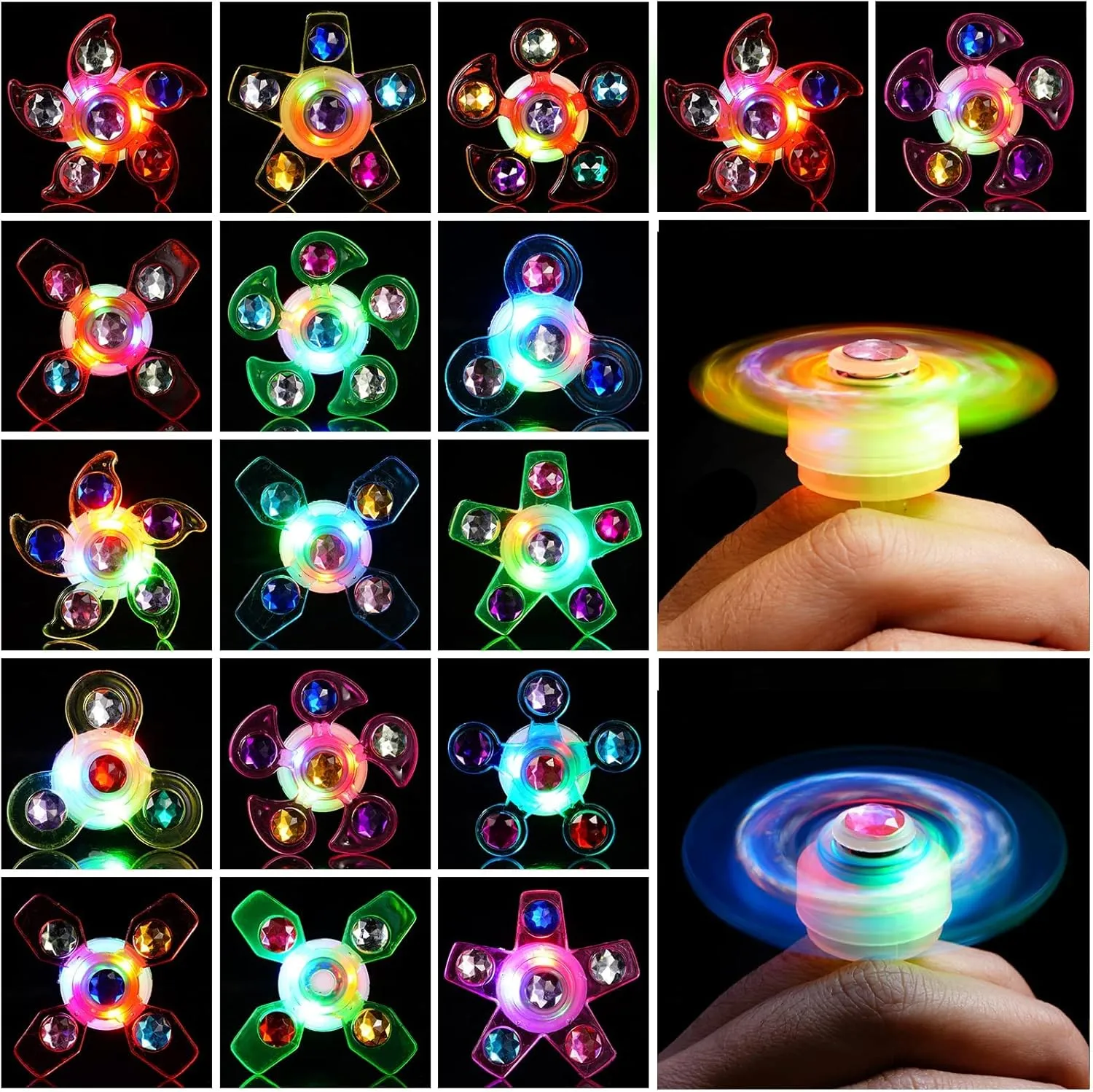 24 Pack LED Light Up Fidget Spinners Rings Halloween Party Favors for Kids, Mardi Gras Favors Prizes Box Toys Birthday Gifts Goodie Bag Stuffers,Glow in The Dark Party Supplies
