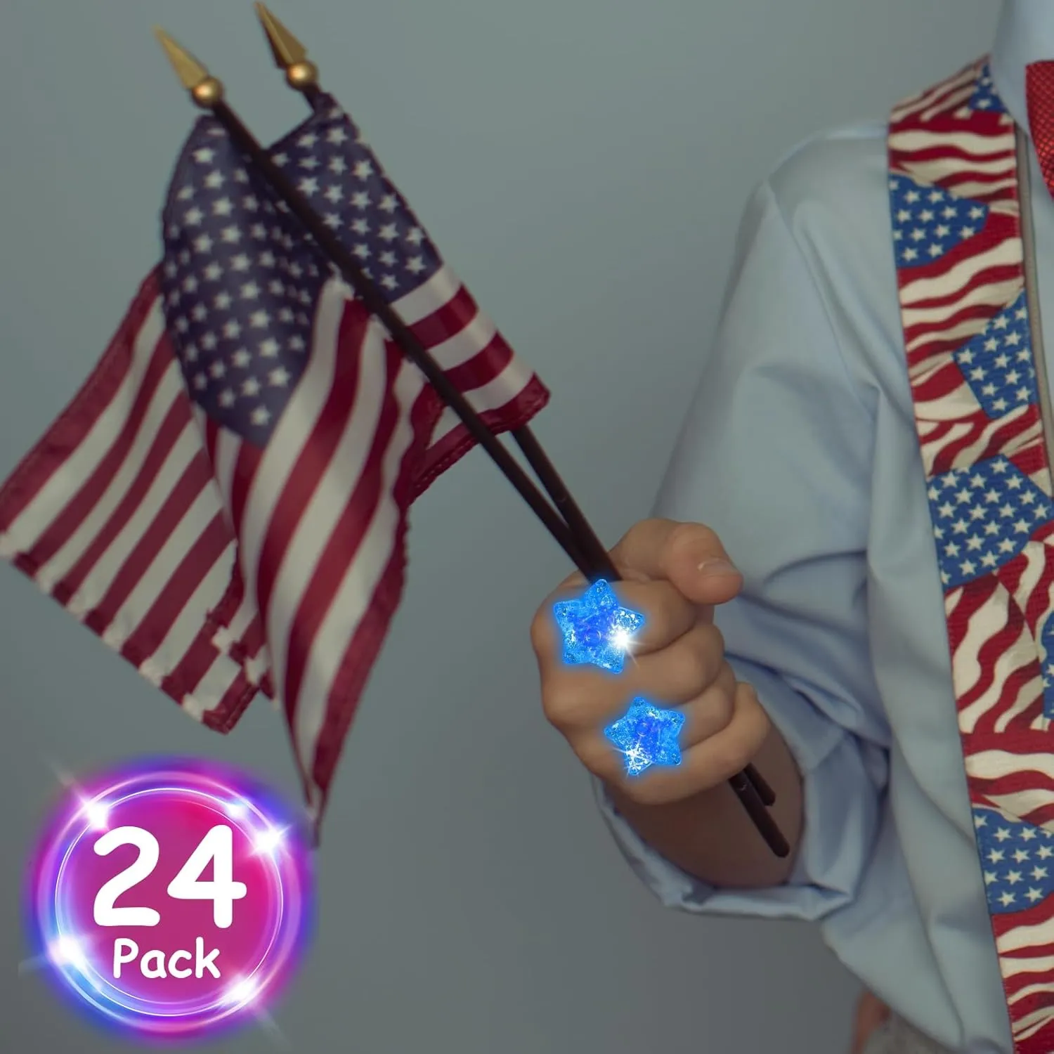 24 Pack Light Up Star Rings Glow in the Dark Party Flashing LED Jelly Finger Rings for July 4th,Halloween,Christmas,Concert,Goodie Bag Fillers,Raves