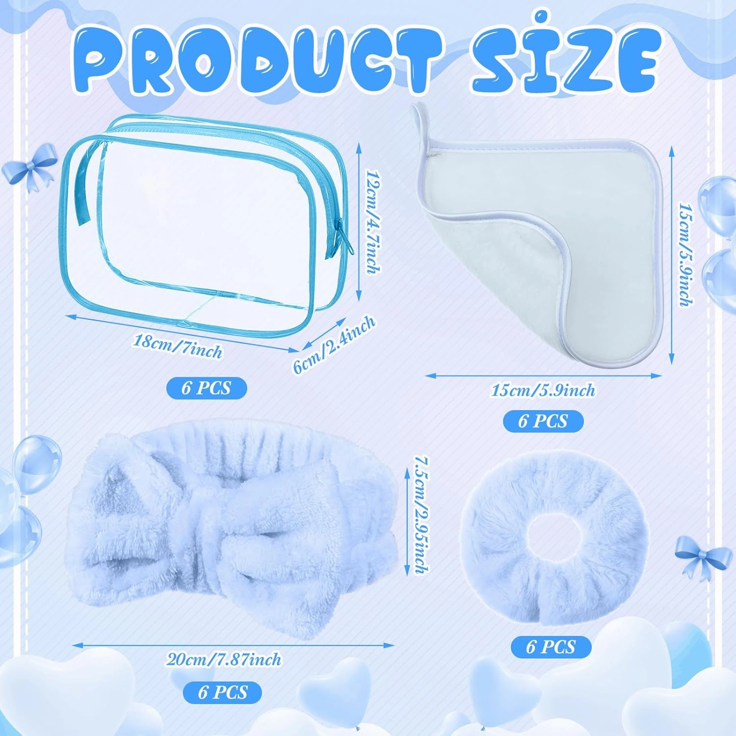 24 Pieces Sleepover Party Supplies Spa Party Favors 6 Spa Headband 6 Velvet Scrunchies 6 Makeup Remover Cloth 6 Clear Cosmetic Bags for Slumber Gift