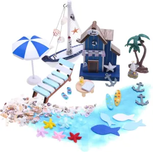 26 Pieces Seaside Beach Miniature House Kit, Sea Themed Beach House Decoration for Fairy Garden, Doll House Scenery